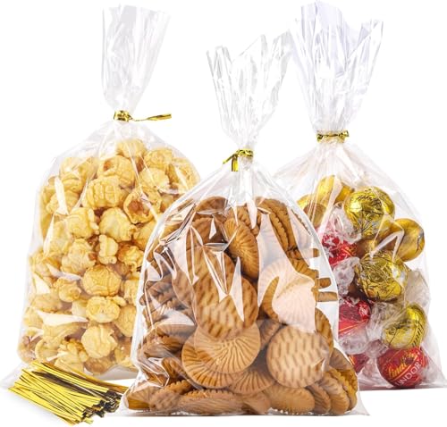 LOKIQNG Cellophane Bags Plastic Gift Bag Clear Cookie Treat Bags with Twist Ties for Party Favor Bag100PACK6x10inch